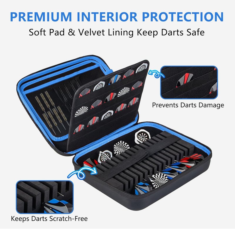 Lebared 2026 Upgraded EVA Hard Shell Dart Case for 15Darts, 30 Flights, Shafts & Accessories, Darts Case with Soft Pad & Mesh Bag for Steel or Soft Tips, Ideal Gift for Players, Bar Game, Travel -Blue - Image 5
